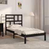Cadru de pat mic single, negru, 75x190 cm, lemn masiv