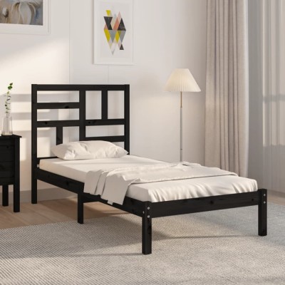 vidaXL Cadru de pat mic single, negru, 75x190 cm, lemn masiv 3105914 foto