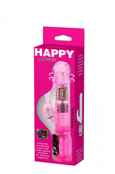 Vibrator Rotating Happy Angel, Pink, 22 cm