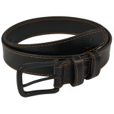Curea piele naturala 40 mm, Styx, neagra, cusatura maro cognac, catarama solida