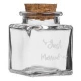 Sticlă Decorativă Patrată cu Dop din Plută 'Just Married' pentru Nuntă, CMCLASS