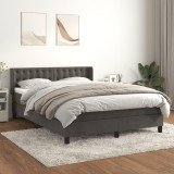 Gossi pat box spring cu saltea, gri inchis, 140x190 cm, catifea