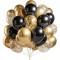 Set 16 baloane din latex, flippy, model party, 30 cm, auriu, negru, confetti, 2.8 g