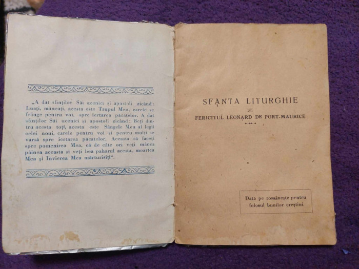 Carte/brosura veche-SFANTA LITURGHIE-Fericitul LEONARD DE PORT-MAURICE-Pt.Cresti