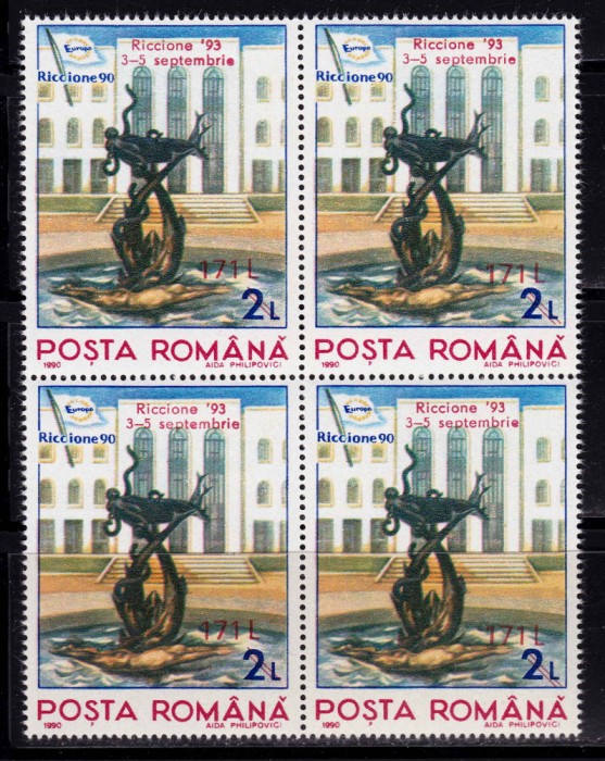 RO 1993 LP 1323 &quot;Expo.Fila. Riccione - supra.&quot;, bloc de 4 ,MNH