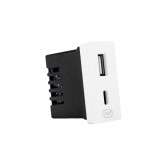 Priza USB modulara PNI UB30 cu USB-A, USB-C, 20W, &icirc;ncastrabila