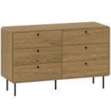HOMCOM Comodă 6 sertare mobilier de depozitare stil modern colțuri rotunjite și picioare din oțel 120 x 40 x 75cm efect lemn de stejar | Aosom Romania