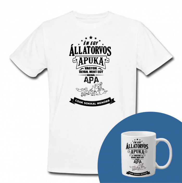 &quot;&Aacute;llatorvos apuka&quot; Set Personalizat &ndash; Tricou + Cană Negru M