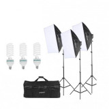 Kit 3 softbox geanta transport, 3x bec LED 50W, Negru