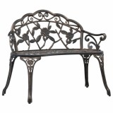 Banca Bistro Bronz 100cm Aluminiu Turnat vidaXL, 2 Locuri, Gradina/Curte, Design Floral Romantic, Durabila &amp; Rezistenta Intemperii