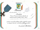 MEDALIA &quot;CRUCEA COMEMORATIVA A WW2&quot; CU BREVET SEMNAT DE EMIL CONSTANTINESCU