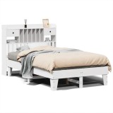 Cumpara ieftin Cadru de pat fara saltea, alb, 135x190 cm, lemn masiv de pin