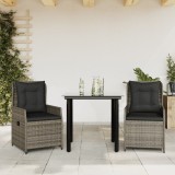 vidaXL Set mobilier de grădină cu perne, 3 piese, gri, poliratan 3262861