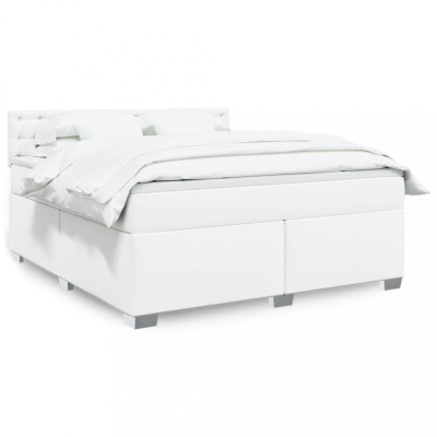 vidaXL Pat box spring cu saltea, alb, 180x200 cm, piele ecologică 3288433 foto