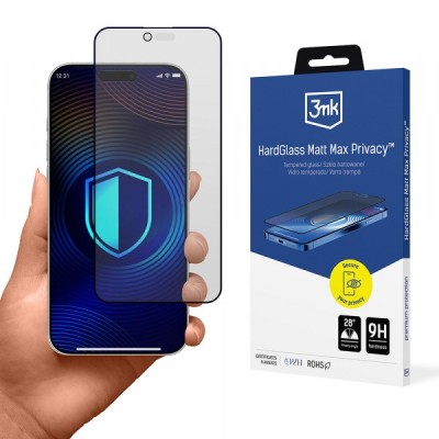 Folie de protectie Ecran Matte Privacy 3MK HardGlass Max pentru Apple iPhone 17 Air, Sticla Securizata, Full Glue foto
