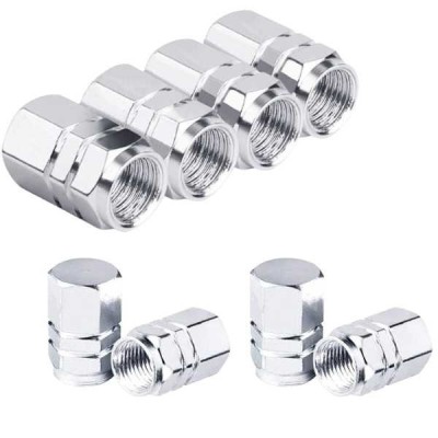 Set 8 Capace Hexagonale pentru Valva Auto, Aliaj Aluminiu, Lungime 1.8 cm, Argintiu foto