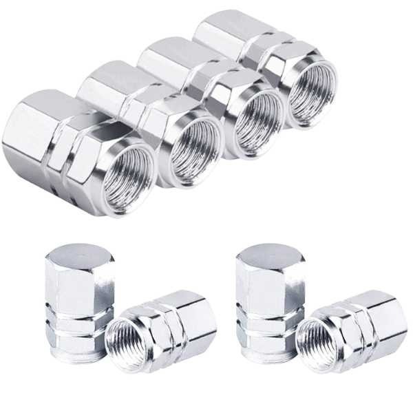 Set 8 Capace Hexagonale pentru Valva Auto, Aliaj Aluminiu, Lungime 1.8 cm, Argintiu