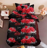 Cumpara ieftin Lenjerie De Pat 3D - Luna Xu026, Bumbac, 4 Piese, Fara Elastic, Imprimeu, Negru, Rosu