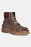 Tommy Jeans cizme &icirc;nalte din piele TJM LACE UP BOOT SUEDE culoarea maro, EM0EM01642
