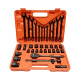 Trusa chei tubulare 8-32mm si chei combinate fixe-inelare 6-19mm, antrenor cu clichet, prelungitor T 250mm, cardan 1/2 inch Cr-V 37 piese Breckner Ger