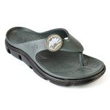 Papuci/slapi pentru barbati, cu bareta intre degete, spuma EVA, verde kaki inchis si negru, marimea 45, Jose Amorales GartenVIP DiyLine