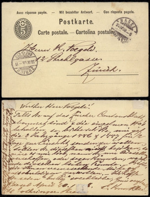 Switzerland 1888 Old postcard postal stationery Q. Flap Basel to Zurich DB.126 foto
