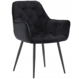 Fotoliu catifea tapitat, cu spatar inalt si design cu cusaturi, 55x60x89 cm, negru Household NewTrend