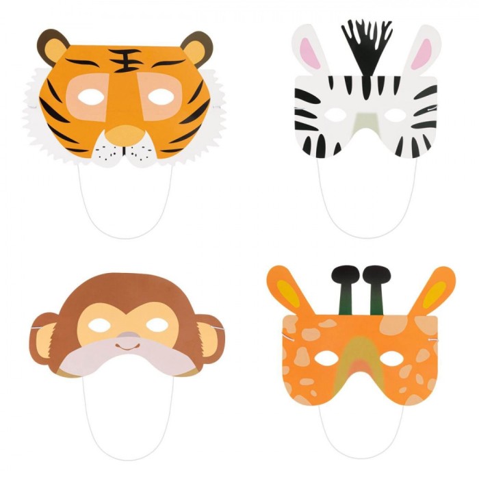 Măști Party Animale, Set 8 Bucăți, Multicolor, H&acirc;rtie, cu Bandă Elastică