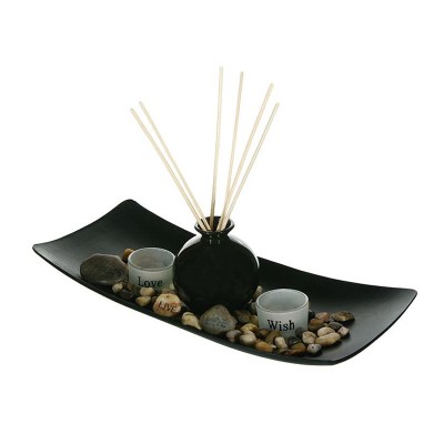 Set suport pentru lumanari si sticla pentru ulei parfumat, Negru, ATU-082587 foto