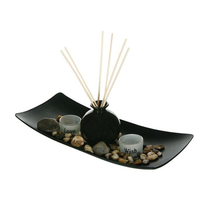 Set suport pentru lumanari si sticla pentru ulei parfumat, Negru, ATU-082587