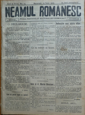 Ziarul Neamul romanesc , nr. 24 , 1915 , din perioada antisemita a lui N. Iorga foto