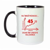 Cana personalizata cu interior negru - Nu imbatranesc doar imi creste valoarea - 330ml - 97 Ani