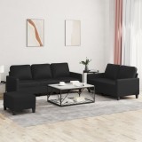 VidaXL Set de canapele cu perne, 3 piese, negru, piele ecologică