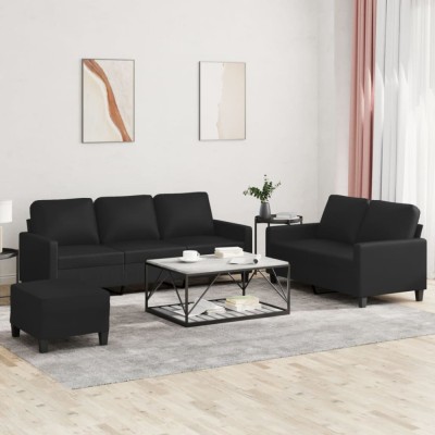 vidaXL Set de canapele cu perne, 3 piese, negru, piele ecologică 3201423 foto