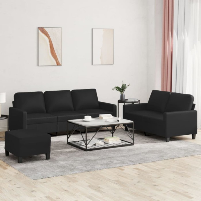 vidaXL Set de canapele cu perne, 3 piese, negru, piele ecologică 3201423