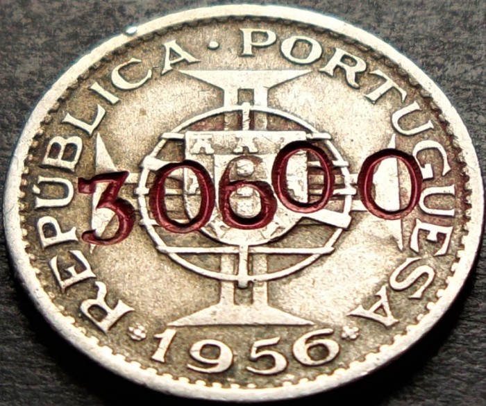 Moneda exotica 2.5 ESCUDOS - ANGOLA, anul 1956 * cod 85 = denominare inflatie