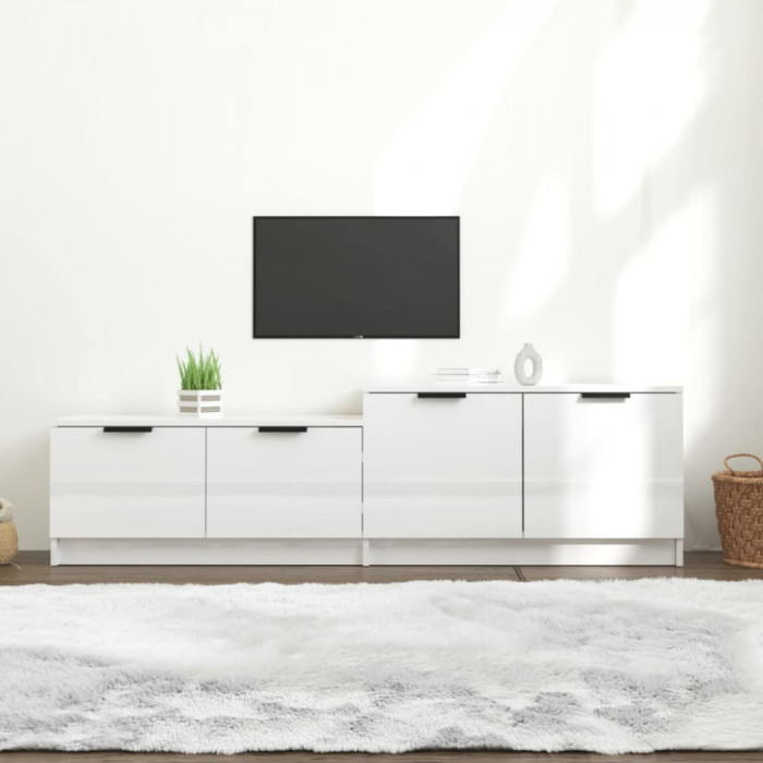 Comodă TV, alb extralucios, 158,5x36x45 cm lemn prelucrat