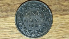 Canada - moneda de colectie rara - 1 cent 1859 -Victoria tanara- stare ff buna !