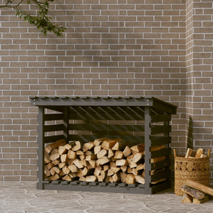 Rastel pentru lemne de foc, gri, 108x73x79 cm, lemn masiv pin