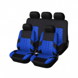 Set Huse Scaune Auto pentru Dacia Duster - RoGroup Mesh, cu fermoare pentru bancheta rabatabila, 9 Bucati, culoare negru si albastru