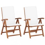 vidaXL Scaune grădină rabatabile cu perne 2 buc. crem lemn masiv tec 48983