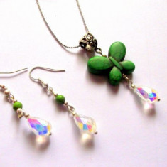 Set bijuterii howlite verde si cristale 38915