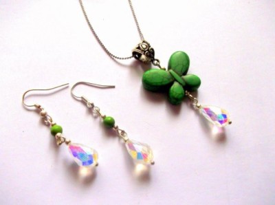Set bijuterii howlite verde si cristale 38915 foto