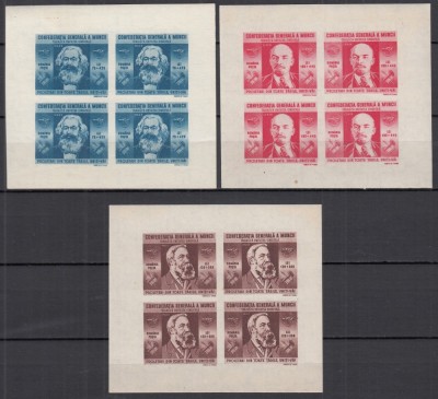ROMANIA 1945 LP 173 b CGM BLOCURI DE 4 TIMBRE NEDANTELATE MICI IMPERFECTIUNI CONFORM FOTO foto