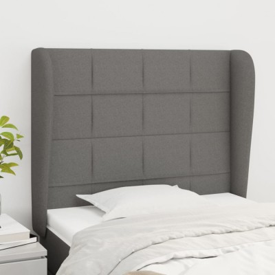 vidaXL Tăblie de pat cu aripioare gri &amp;icirc;nchis 83x23x118/128 cm textil 3117931 foto