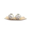 Set 2 Suporturi Lumanari Rotunde cu Pietricele, Lemn/Sticla, Bej, 30x10 cm. Suport Romantic Lumanare Pastila