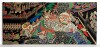 Thailanda / Batalie epica cu Hanuman si personaje mitologice - Tablou textil din epopeea hindusa Ramayana, serigrafie in 6 culori pe matase 55 x 24 cm