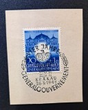 Generalgouvernement / Polonia 1943 Fragment Comemorativ " Warschau Royal Castle" (50+1 Złoty Albastru) Ștampilat special Krakau 26.X.1943 - CKL2