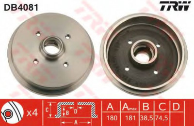 Tambur frana SEAT CORDOBA (6K1, 6K2) (1993 - 1999) TRW DB4081 foto