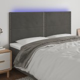 VidaXL Tăblie de pat cu LED, gri &icirc;nchis, 160x5x118/128 cm, catifea